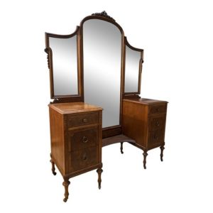 1920's antique vanity with a tri-fold mirror