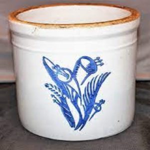 antique crocks with blue design