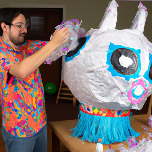 The adult is carefully crafting a paper mache piñata for a fun-filled birthday party