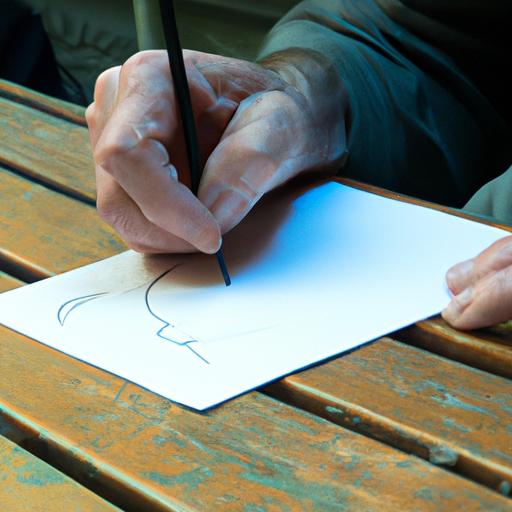 An artist sketching on a small piece of paper