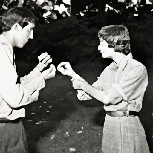Two friends play rock-paper-scissors in the park, a game whose origins date back centuries