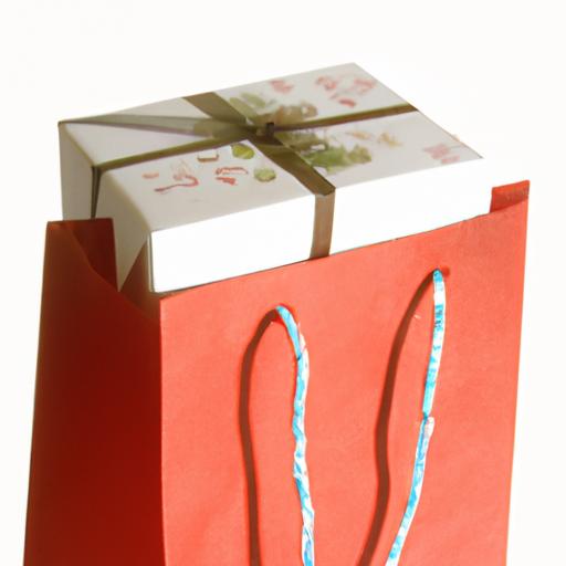 A gift bag with tissue paper fluffed and arranged around a present inside