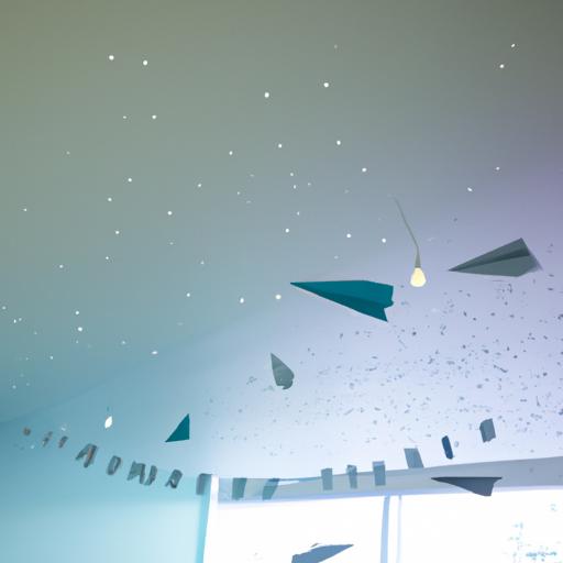 Create a fun and whimsical decoration by hanging paper airplanes from the ceiling