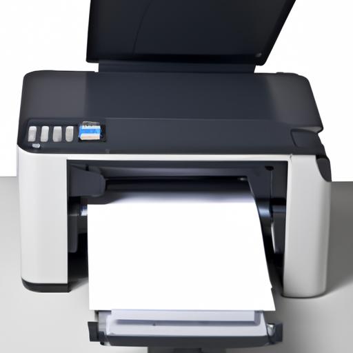 A printer with a stack of 8.5 x 11 paper loaded in the paper tray