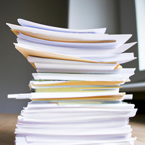 Stacks of different types of paper on a desk