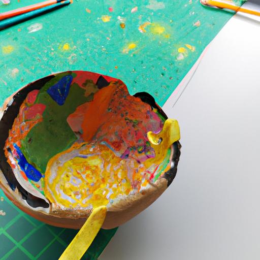 A colorful paper mache bowl decorated with paint adds a pop of color to any room